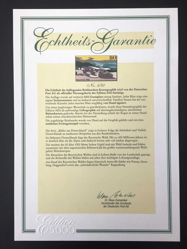 GERMANY ART-EDITION 1997/5 HANDSIGN BY ARTIST!! RARE!! BAVARIAN FOREST - Image 3 of 4