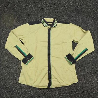 Igo Shirt Adult Large Beige & Green Button Up Long Sleeve Casual Mens