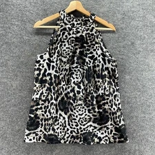 Apt. 9 Blouse Women M Medium Black Animal Print Halter Neck Sleeveless Casual