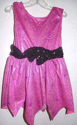 GIRLS 3 and up PINK BARBIE HALLOWEEN COSTUME black sequin BELT BOW spider webs @