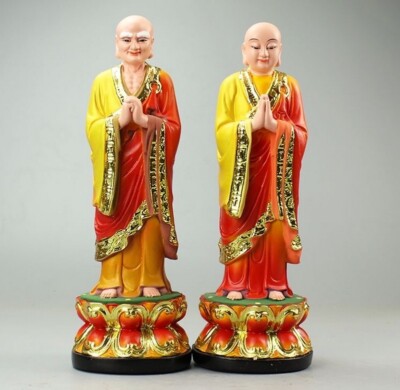 2 Pcs 12'' Resin Buddha Statue Ananda Maha Kassapa Buddhist Sculpture Decor