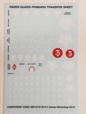 Raven Guard Primaris Transfer Sheet,  Decals, Space Marines, 40K, GW