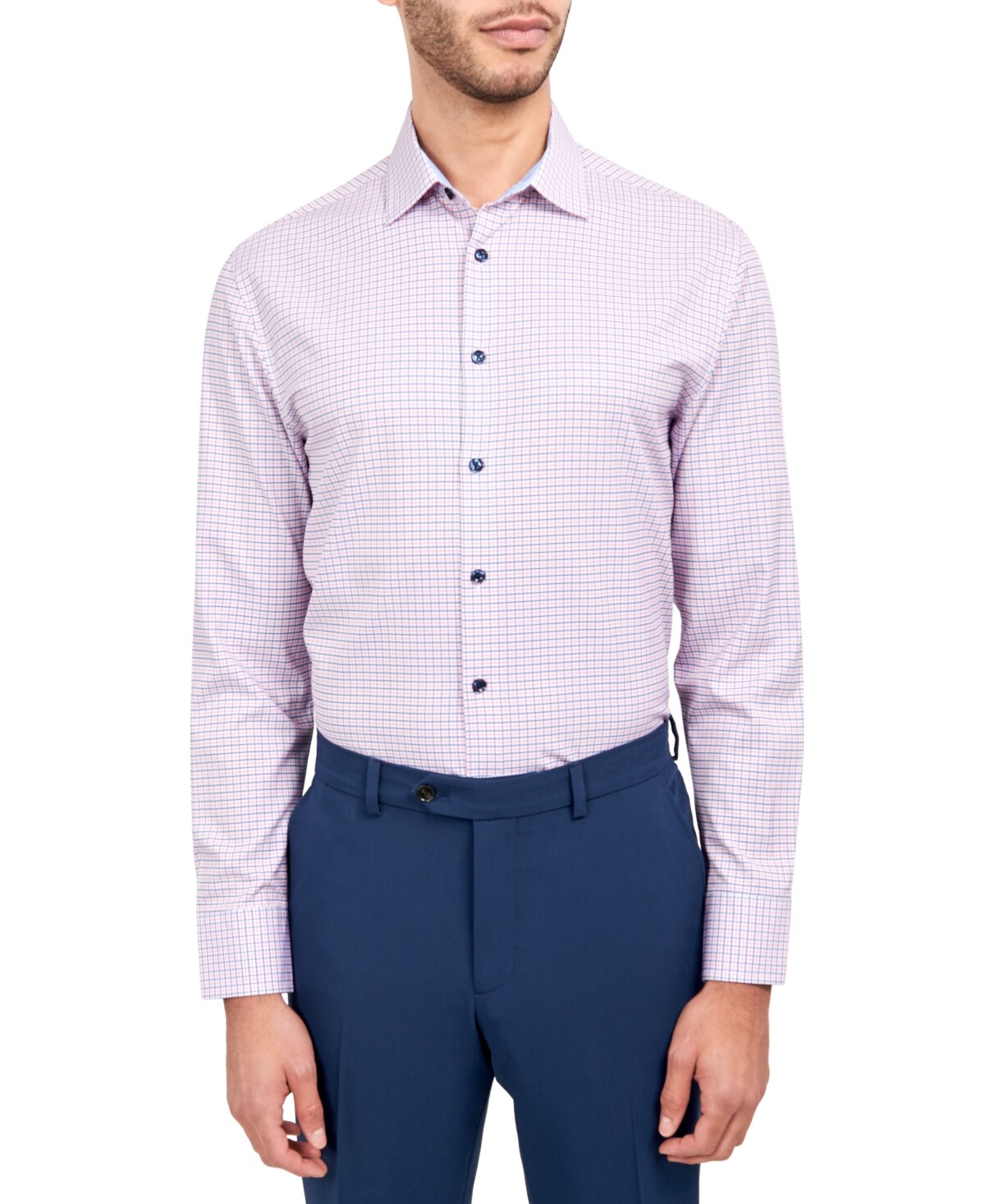 Мужская приталенная рубашка на пуговицах с длинным рукавом XXL в красную клетку-стрейч 1790₽