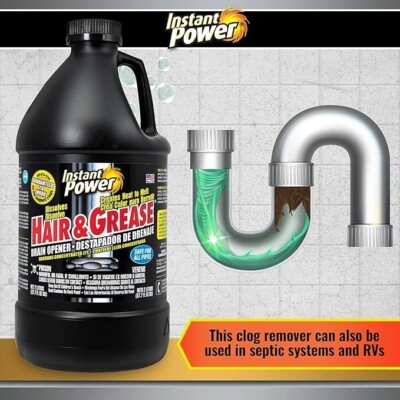 Instant Power Hair and Grease Drain Opener, Liquid Clog Opener - 67.7oz (2L)