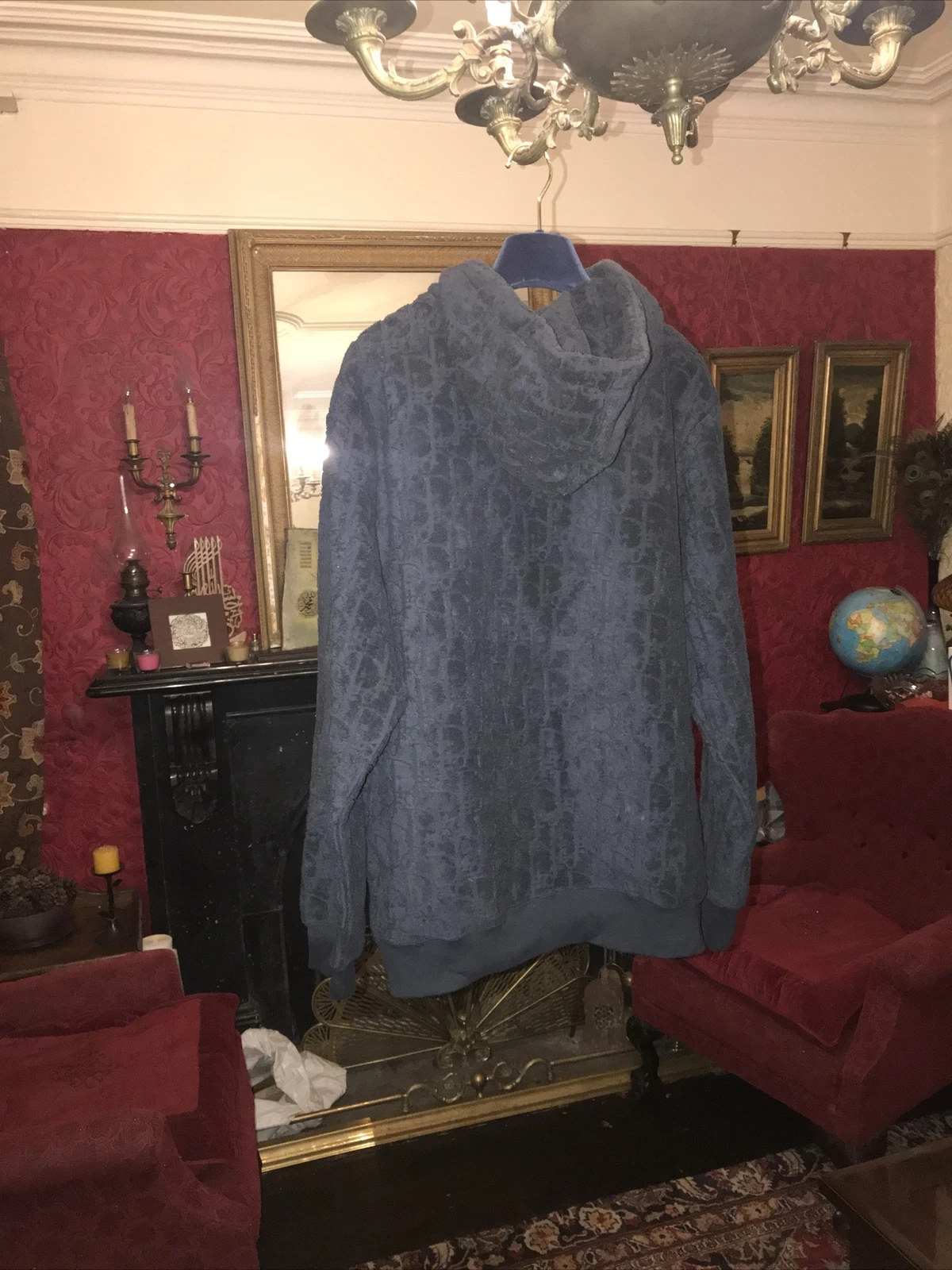 Felpa con cappuccio oblique Dior oversize da uomo blu navy motivo jacquard cotone taglia M