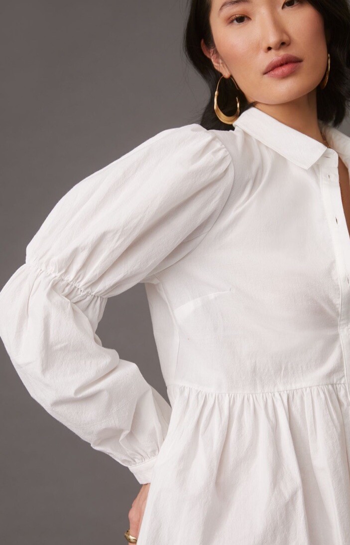 NWT Anthropologie Eri + Ali Flouncy Button down White Balloon Sleeve Size S!!