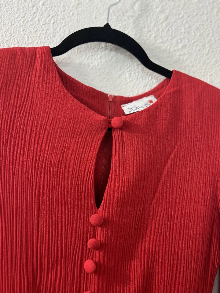 Vestido Vintage Scarlett Union Etiqueta Acanalado Manga Larga Rojo Cereza Talla 1 Bodycon EE. UU. Foto 4 de 4