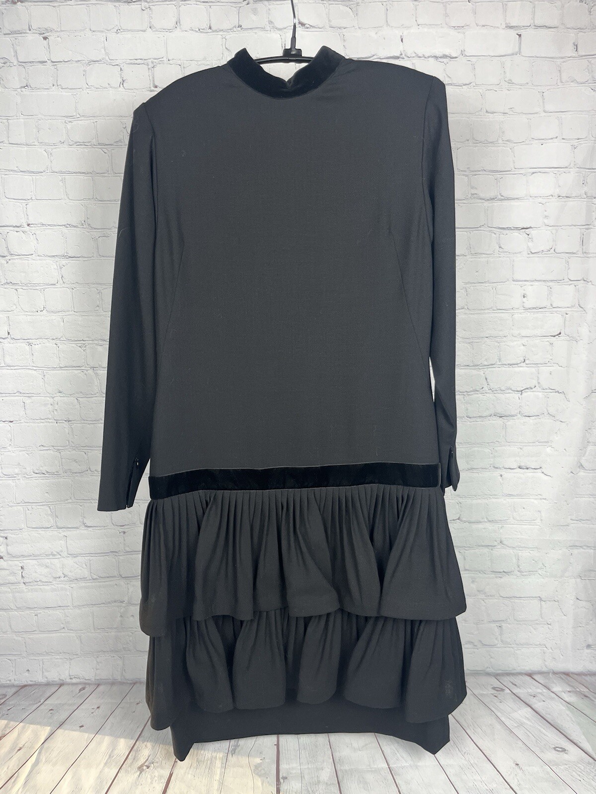 Nina Ricci, Nina Ricci Paris Wool Dress Black Drop Waisted Vintage 80s size F 42 US 10