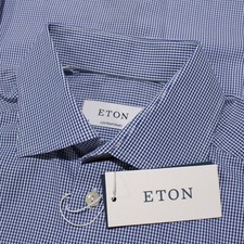 Eton NWT Dress Shirt Sz 38 15 Contemporary Fit in Blue White Check 100 Cotton