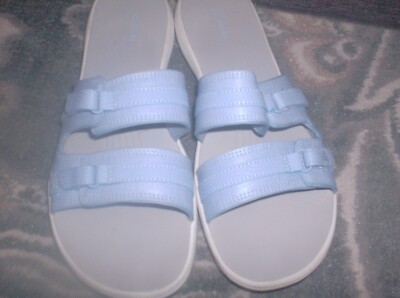 CLARK'S CLOUD STEPPERS BREEZE PIPER COMFORT SLIDE SANDALS DENIM BLUE SIZE 11 EUC