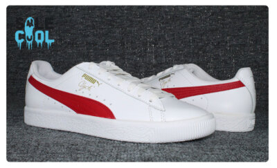 Puma Clyde Core Leather Foil Low Mens Casual Shoes White Red
