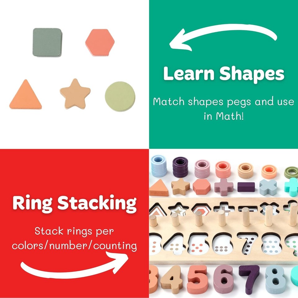 Toddler Montessori Toys Teaches Number, Counting, Math, Stacking Fun ...