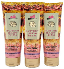 NEW Bath Body Works Lot of 3 Tubes Milk Raspberry Holiday Pie Bar Cream 8 oz