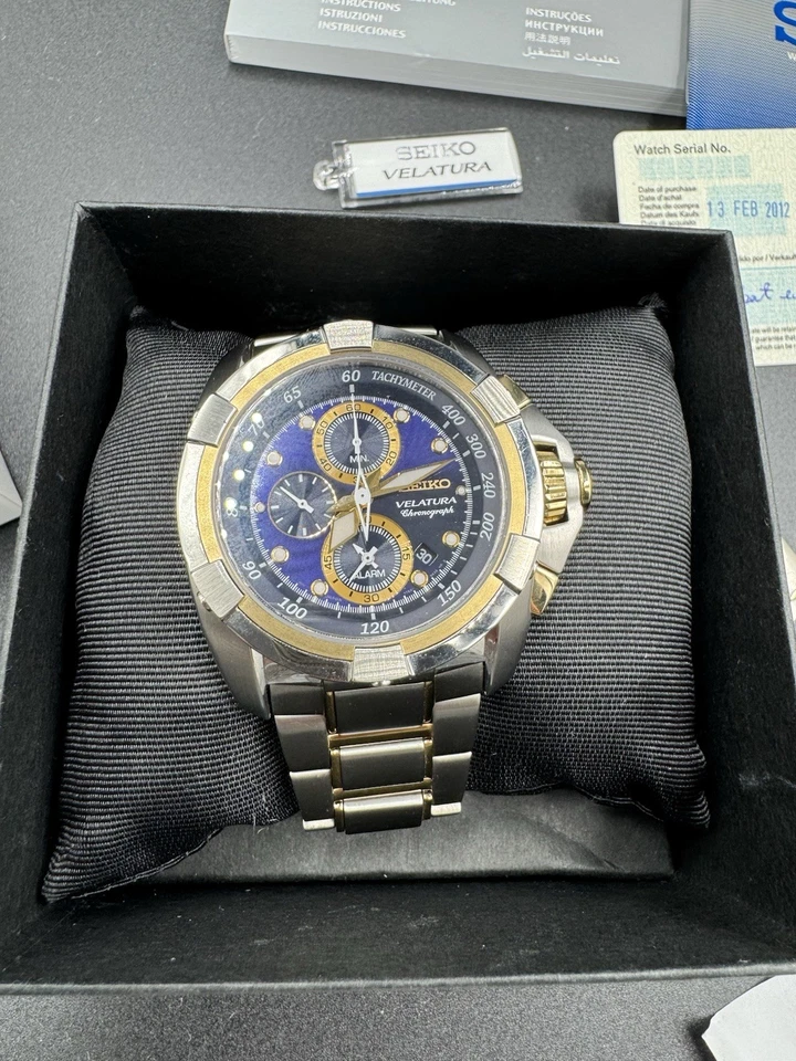 Seiko Velatura SNDX99 Chronograph Blue Dial Quartz Watch w/ Box Papers 7T62-0HD0 - Image 3 of 4