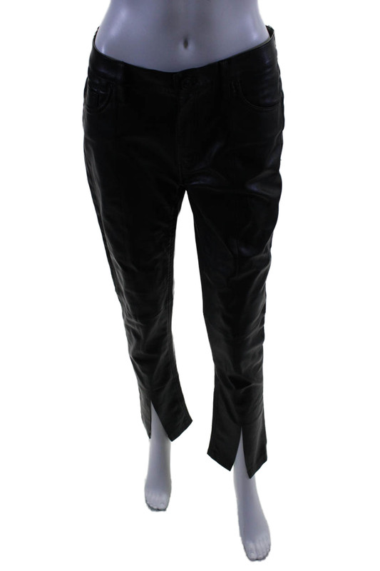 Hudson Womens Vegan Leather Five Pocket Mid-Rise Skinny Pants Black Size 27