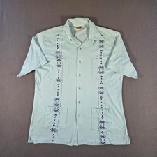 Guayabera Shirt Mens Large Blue Embroidered Button Up Short Sleeve Pockets