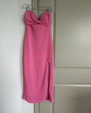 Pink Waffle Knit Strapless Stretch Dress with Slit, Size S A-B Cup