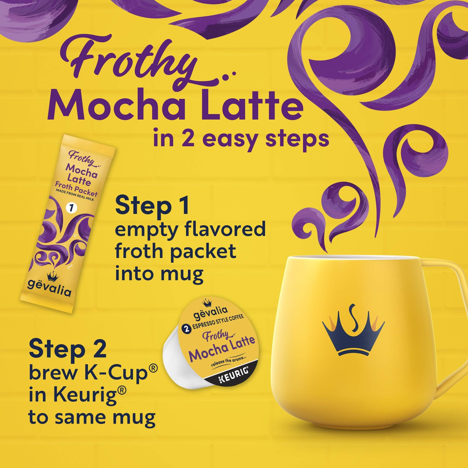 Gevalia Frothy 2-Step Mocha Latte Espresso Keurig K-Cup® Coffee Pods & Froth