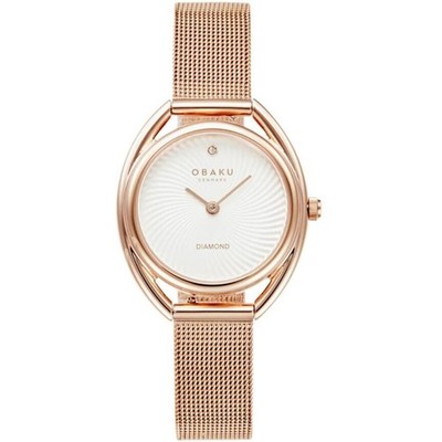Obaku Women's Watch Juvel Quartz White Dial Rose Gold Mesh Bracelet V286LXVIMV