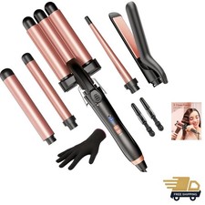 5 in 1 Wand Curling Iron- Curling Wand Set with Flat Iron Hair Straightener, ...