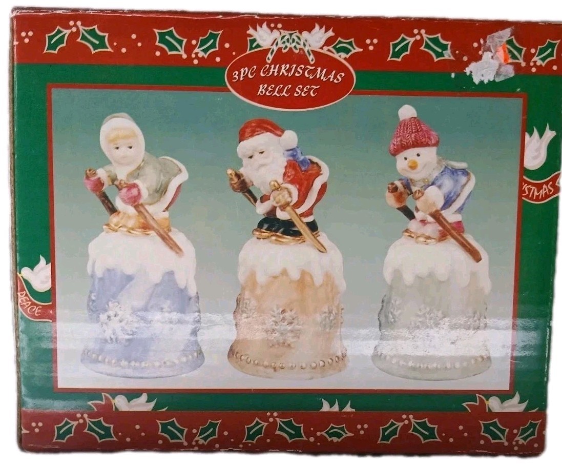 Vintage Ceramic Decorative Christmas Bells Retro Holiday Tree Ornaments w Box