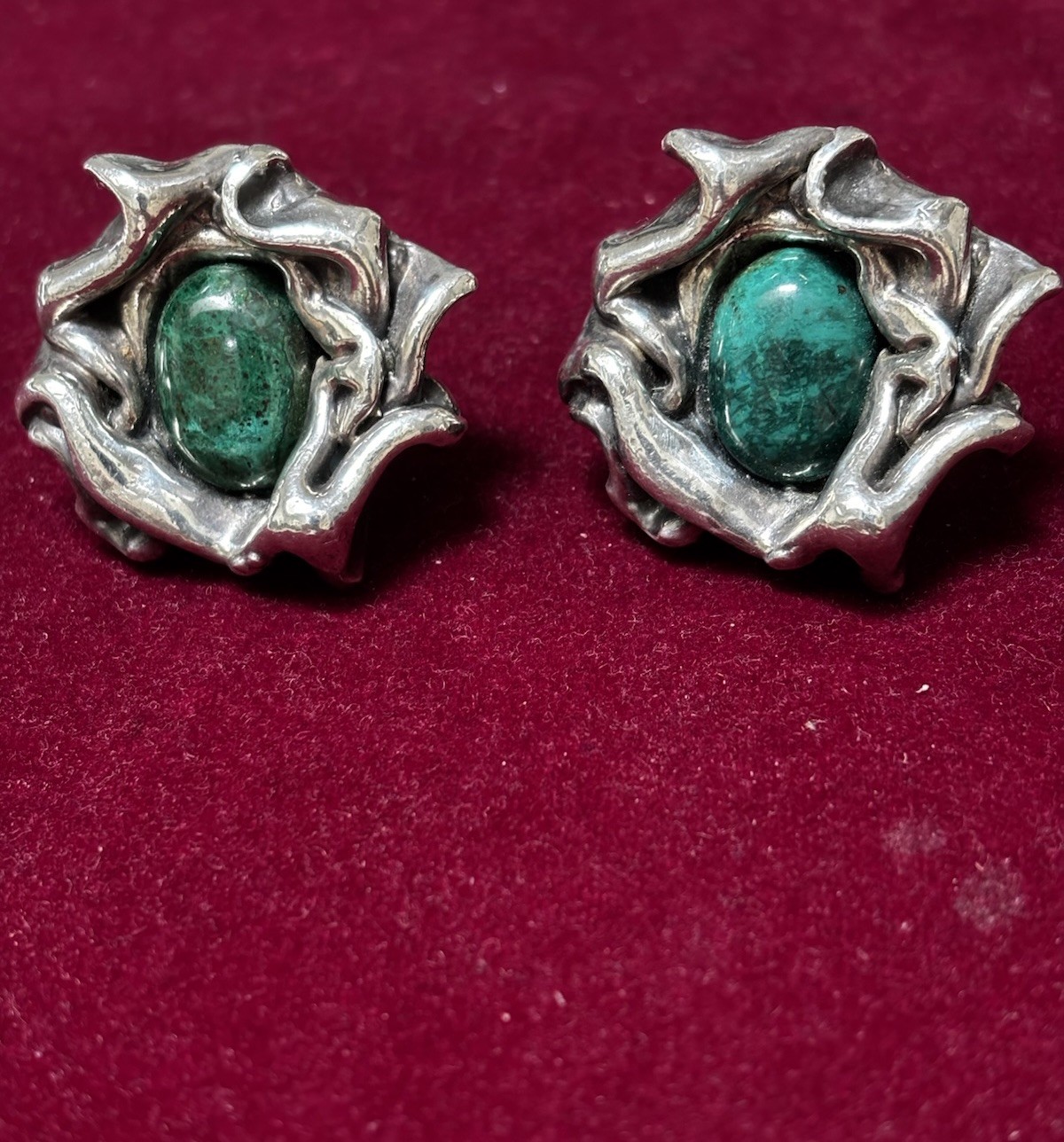 ELECTROFORM MODERNIST STERLING SILVER EARRINGS EILAT STONE ISRAEL MAGNIFICENT 