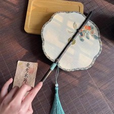 AncientStyle Hanfu Folding Fan Chinese Dance Long Handle Tassel Classic Portable