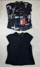 Citron Santa Monica Shirt Womens Large Embroidered Floral Button Top Art Deco