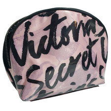 Victoria Secret Pink Oval Travel Signature Logo Cosmetic Makeup Zip beauty Bag