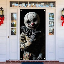 Halloween Scary Evil Clown Face Door Cover Banner 71x35