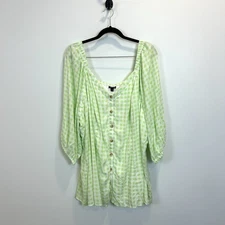 NWT torrid top 5 5X Fit & Flare Rayon Slub Button Up 3/4 Sleeve Green Gingham