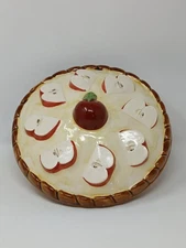 Vintage Ceramic Covered Apple Pie Plate Dish Keeper With Lid Portugal