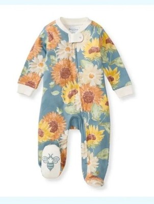 Burt s Bees Baby Organic Cotton Footed One-Pc Mountain Blue Sunflower 0-3M NWT