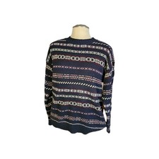 Woods Gray Mens Sweater M Stripes Vintage Grandpa Dad Cosby Ramie Cotton 90s 80s