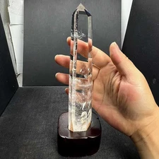 420g Natural White Quartz Obelisk Energy Crystal Point Wand Reiki Decor+Stand