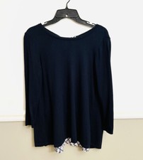 Loft Navy Blue Mixed Media 3/4 Sleeve Pullover Sweater Size Petite Small