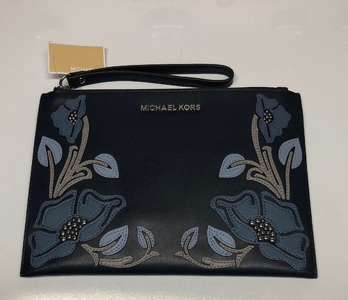 Cuero Azul Marino Floral Michael Kors Nouveau lar Billetera Clutch Bolso De  Mano Cremallera Nuevo wtag | eBay