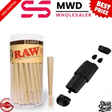 RAW Classic King Size Pre-Rolled Cones 50 ct + RAW Double Shot 2-Cone Filler