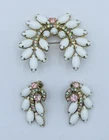 Vintage Jewelry Brooch Earring Set Gold Multicolor Rhinestone Costume Estate