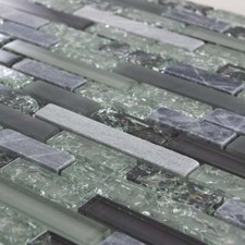 Luxury Textured Grey, Khaki Crackled Glass & Stone Mosaic Wall Tiles Sheet 8mm