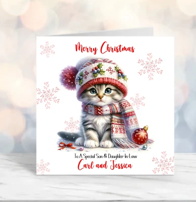 FORGETMEKNOT CARDS Personalised Cat Christmas Card Ladies Daughter Granddaughter Friend Couple Mum