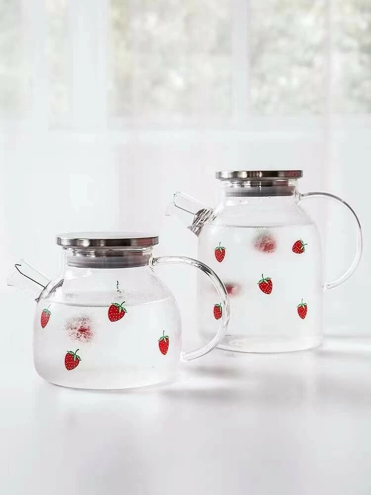 Glass Tea Kettle Strawberry Cute Design Glass Teapot Glass Pitcher Fruit Tea