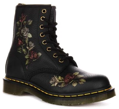 Dr Martens 1460 Decayed Rose Leather Lace Up Womens Ankle Boot In Black UK 3 - 8