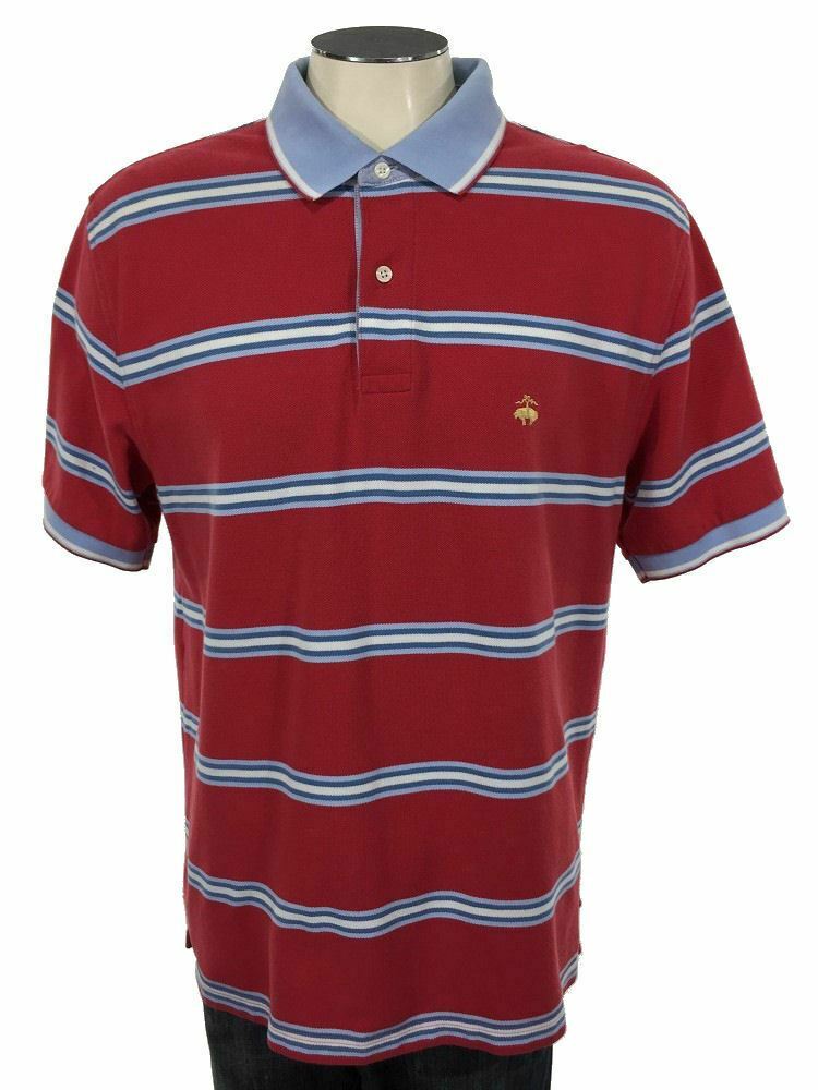 Brooks Brothers Logo Polo Shirt L Red White Blue Stripe Golf Mens