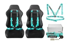 X 2 TANAKA UNIVERSAL MINT GREEN 4 POINT CAMLOCK RACING SEAT BELTS HARNESSES 2"