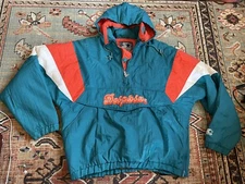 Vintage 80s 90s Sports NFL Starter Miami Dolphins Pullover 1/2 Zip Puff Size XL