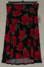 NWT WOMENS LuLaRoe "Azure" BLACK W/ RED ROSES PRINT PULL ON KNIT SKIRT SIZE M