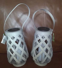 Grey Outdoor Solar Lettice Lantern Set of Two