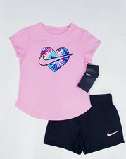 NIKE Girl's Size 4 Shirt Shorts Pink Black 2 Piece Set: NWT