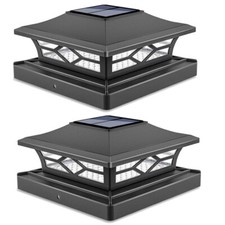 Solar Post Lights Outdoor 2 Modes LED Fence Deck Cap Light for 4X4 6X6 (2 Pack)